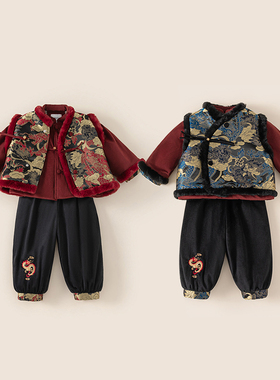 童装拜年服男女宝宝礼服套装儿童姐弟服饰唐装过新年兄妹衣服冬季