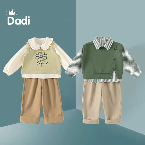 儿童马甲裤子三件套外出服洋气