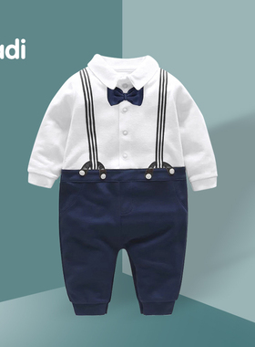婴儿男宝宝秋装礼服新生连体哈衣满月百天一周岁抓周拍照衣服帅气
