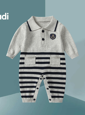 婴幼儿连体衣衣服婴儿秋装男宝宝绅士哈衣周岁礼服春秋季外出爬服