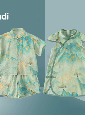 儿童汉服套装夏季兄妹衣服中国风外出夏装女童旗袍裙男童盘扣唐装
