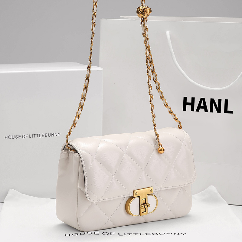 包包女式真皮2025新款小包精致菱格绣花单肩包手提斜挎链条包