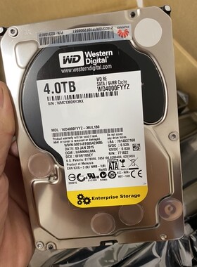 WD/西部数据 WD4000FYYZ 4T监控台式硬盘企业级 服务器7200转黑盘