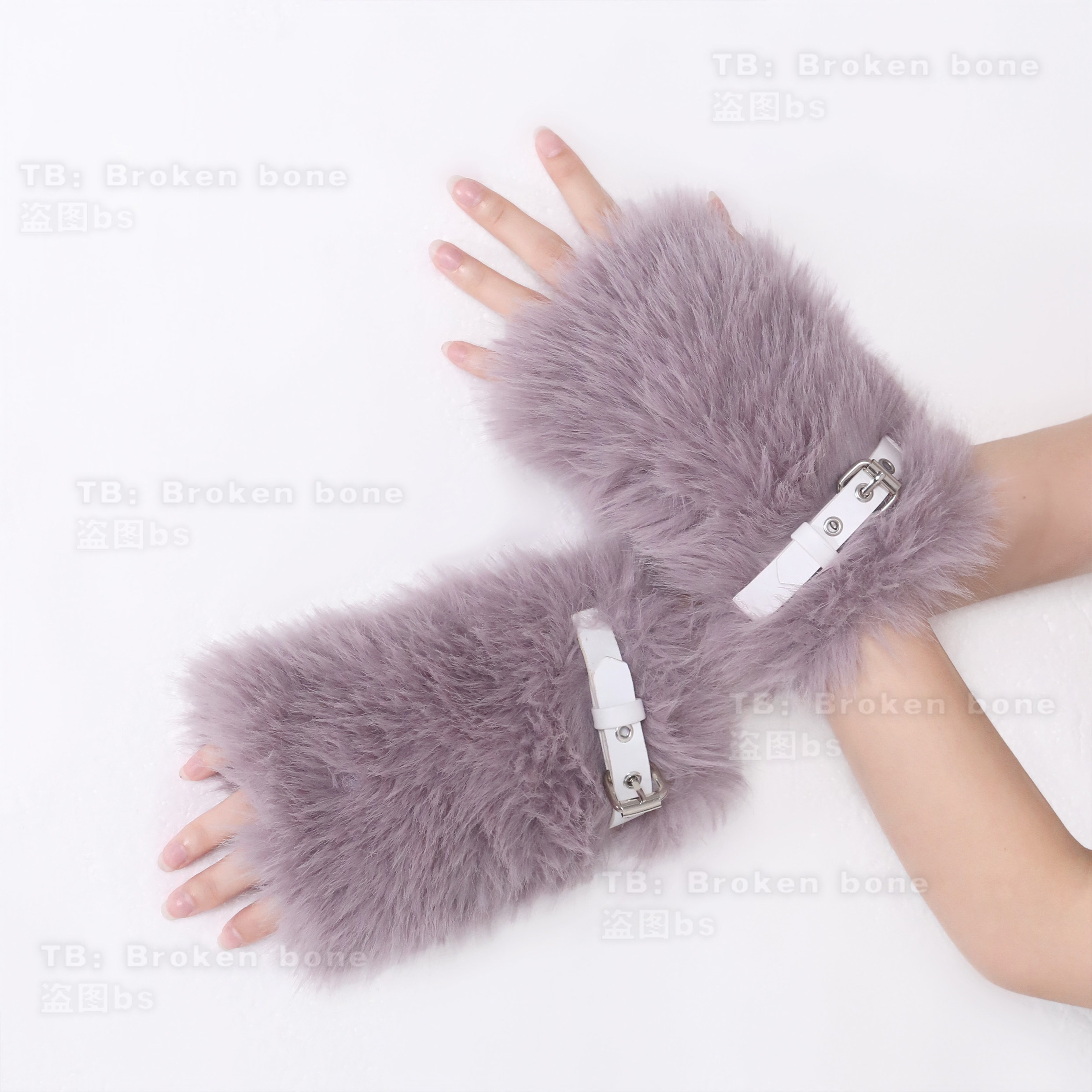 BROKEN BONE ORIGINAL HOT GIRL ELEMENT PUNK STYLE SOLID COLOR FURRY FINGERLESS LONG HAIR SLEEVES TO KEEP WARM IN WINTER