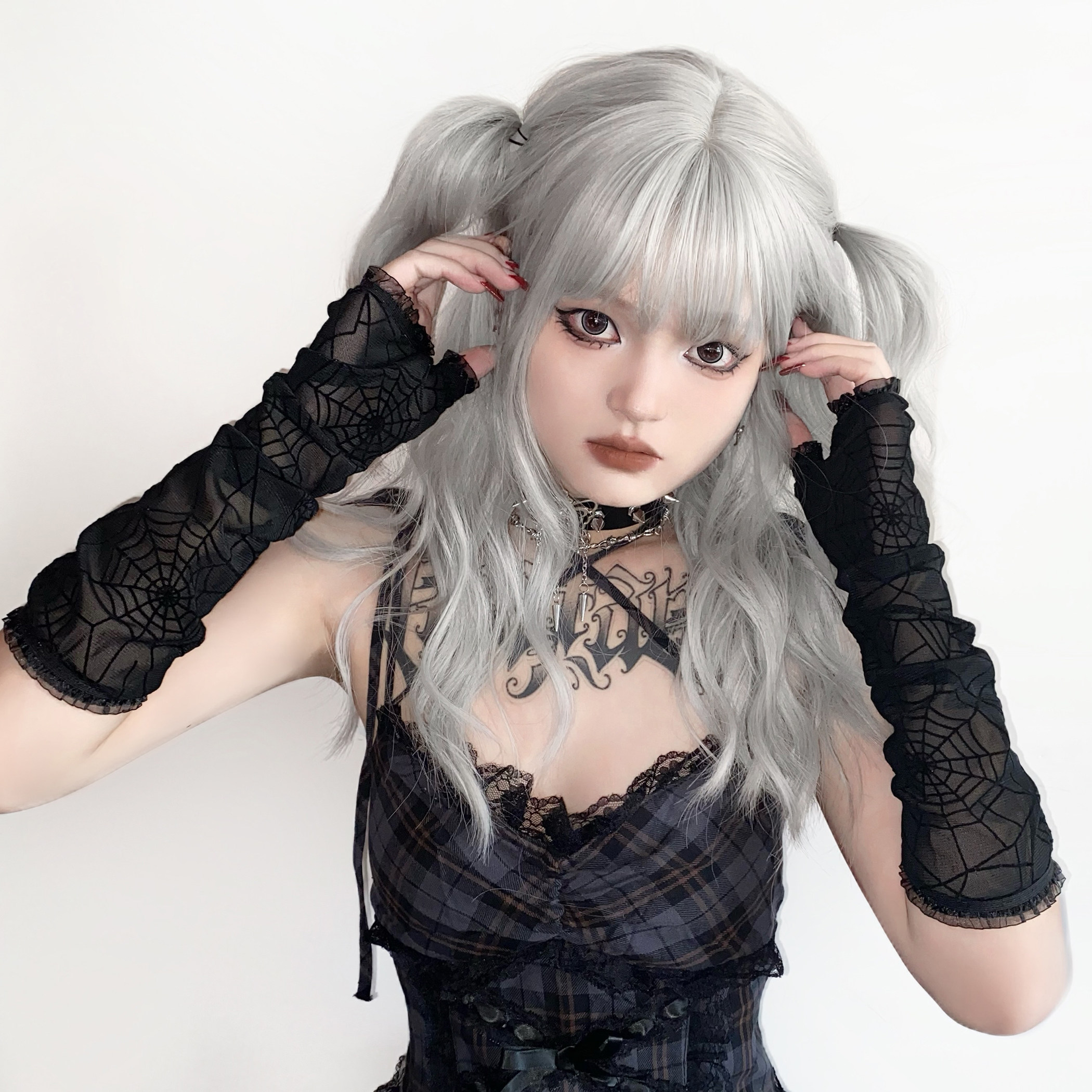 BROKEN BONE GOTHIC HARAJUKU COBWEB SLEEVE DARK SPIDER LACE ELASTIC SKIN-FRIENDLY GLOVES PRIMING AUTUMN THIN