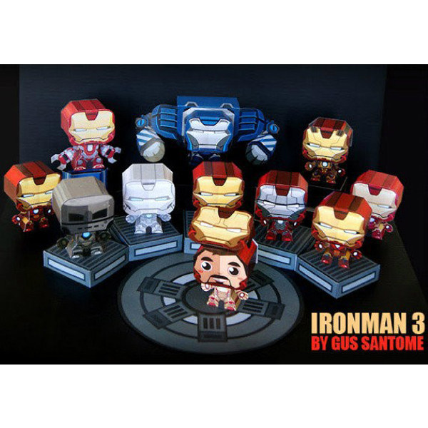 儿童手工折纸diy拼装立体3d纸质模型卡通q版钢铁侠套装机器人制作