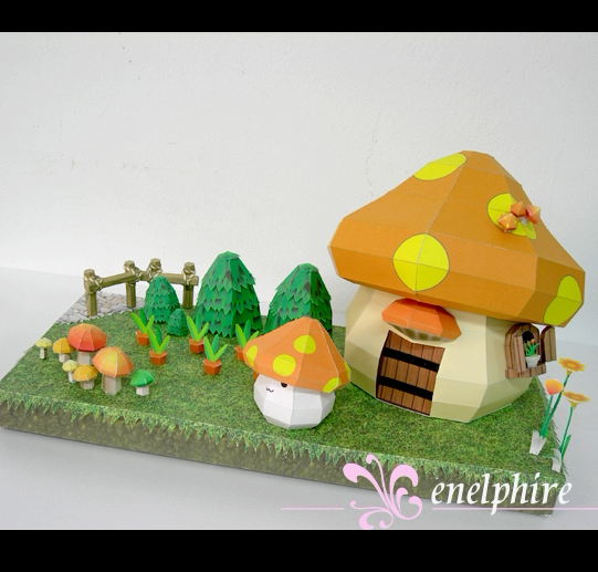 儿童手工折纸diy拼装立体纸质模型卡通森林蘑菇小屋场景房子建筑