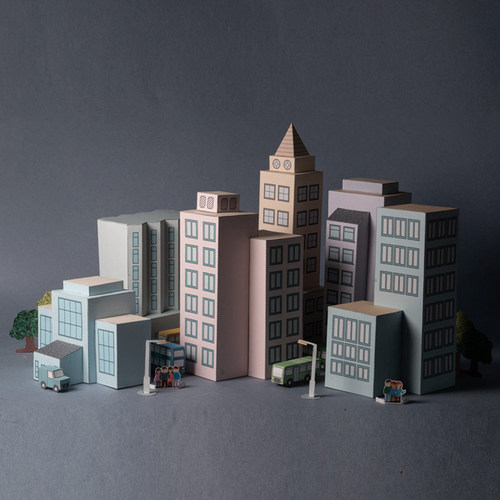 城市建筑场景高楼大厦3D纸质模型