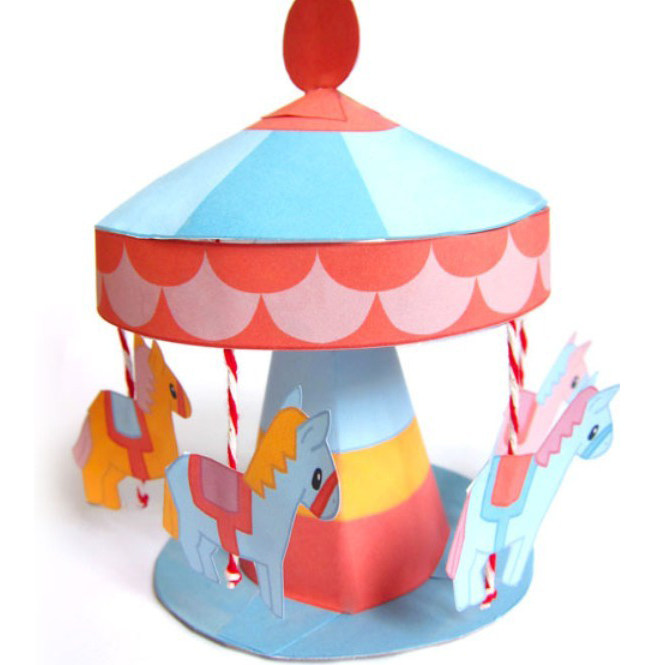 儿童手工折纸diy拼装立体3d纸质模型游乐园游乐场旋转木马制作