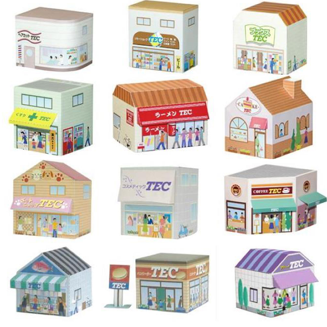 小商店场景建筑3D纸质模型制作