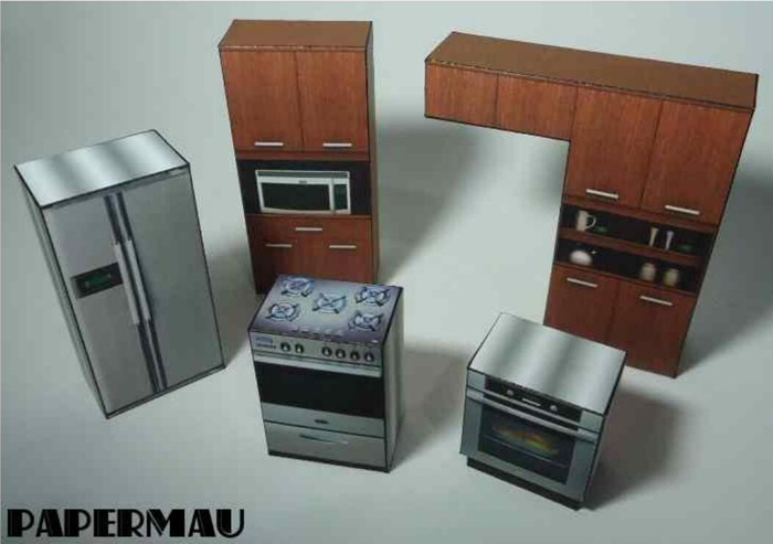 厨房家具橱柜家电冰箱3D纸模型