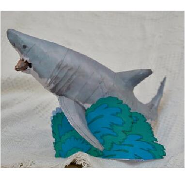 儿童手工折纸diy拼装立体3d纸质模型动物仿真海洋生物 鲨鱼大白鲨