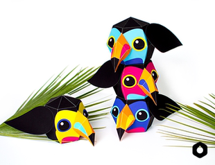 儿童手工折纸DIY拼装立体3D纸质模型卡通动物小鸟犀鸟巨嘴鸟摆件