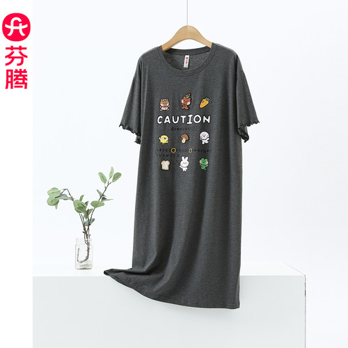 芬腾夏季纯棉短袖可外穿可爱睡裙