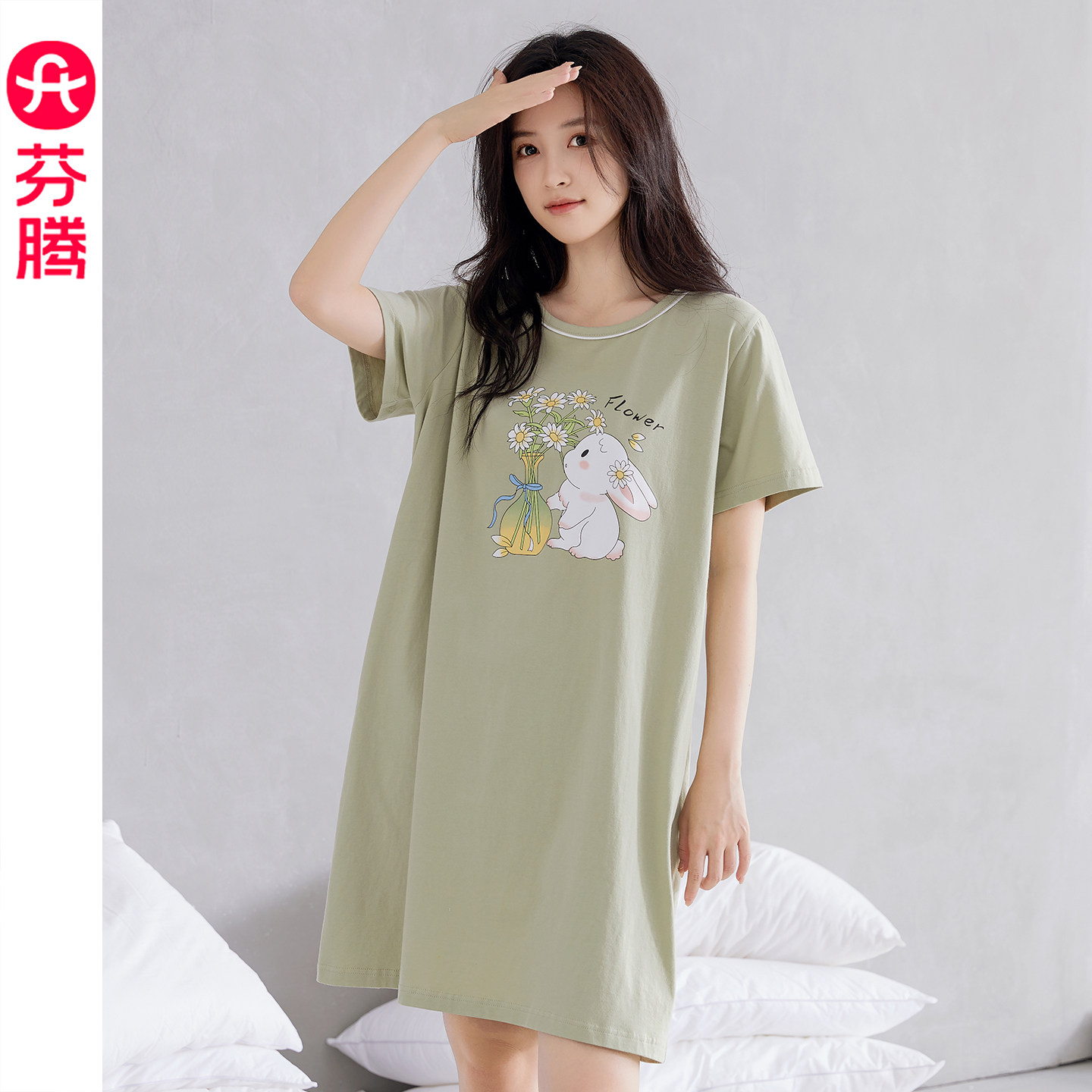 芬腾纯棉春夏薄款短袖卡通睡裙图片