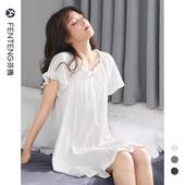 芬腾性感睡裙女夏季 短裙 睡衣女纯欲风夏天夏款 薄款 纯棉公主风短袖
