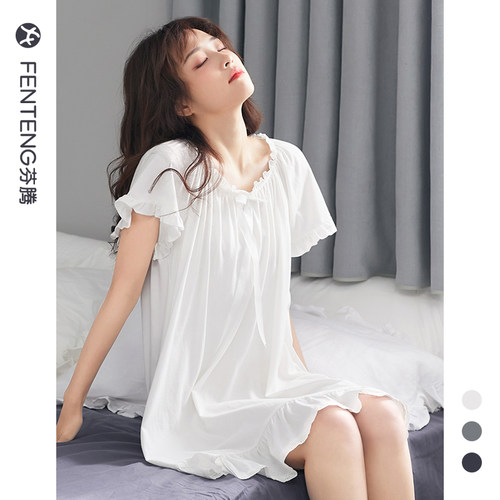 芬腾纯棉性感夏季公主风睡裙睡衣