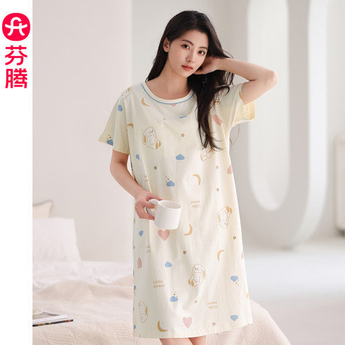 芬腾夏季新款睡裙女夏天纯棉短款