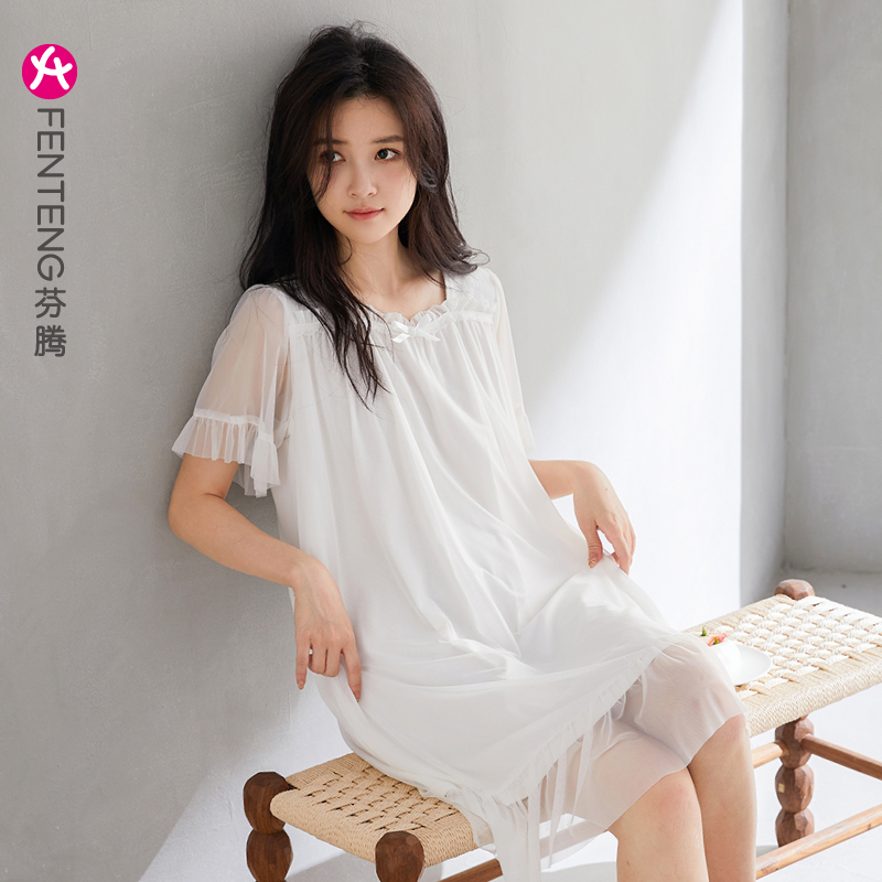 清仓芬腾白色连衣裙女夏季法式性感蕾丝冰丝睡裙夏款气质仙女裙子