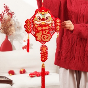 2026马年新年春节大挂件装饰绒布立体财神醒狮过年福字斗方大挂饰