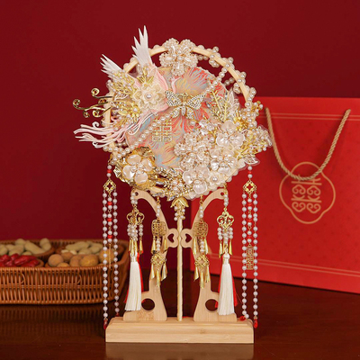 双面秀禾团扇新娘结婚diy材料包高级喜扇成品婚礼扇子闺蜜礼物