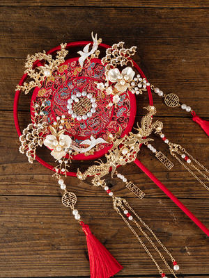团扇新娘结婚秀禾团扇赠予扇中式红色手工喜扇成品手捧扇diy材料