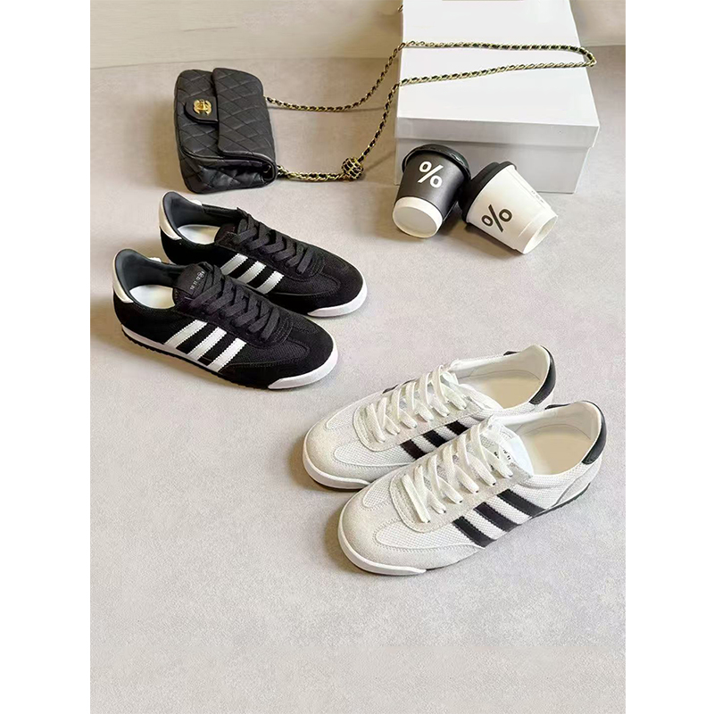 真皮拼色系带平底运动休闲德训鞋