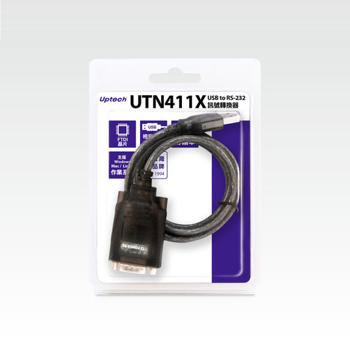 Uptech UTN411X USB to RS-232讯号转换器FTDI晶片D-sub 9公 / 母
