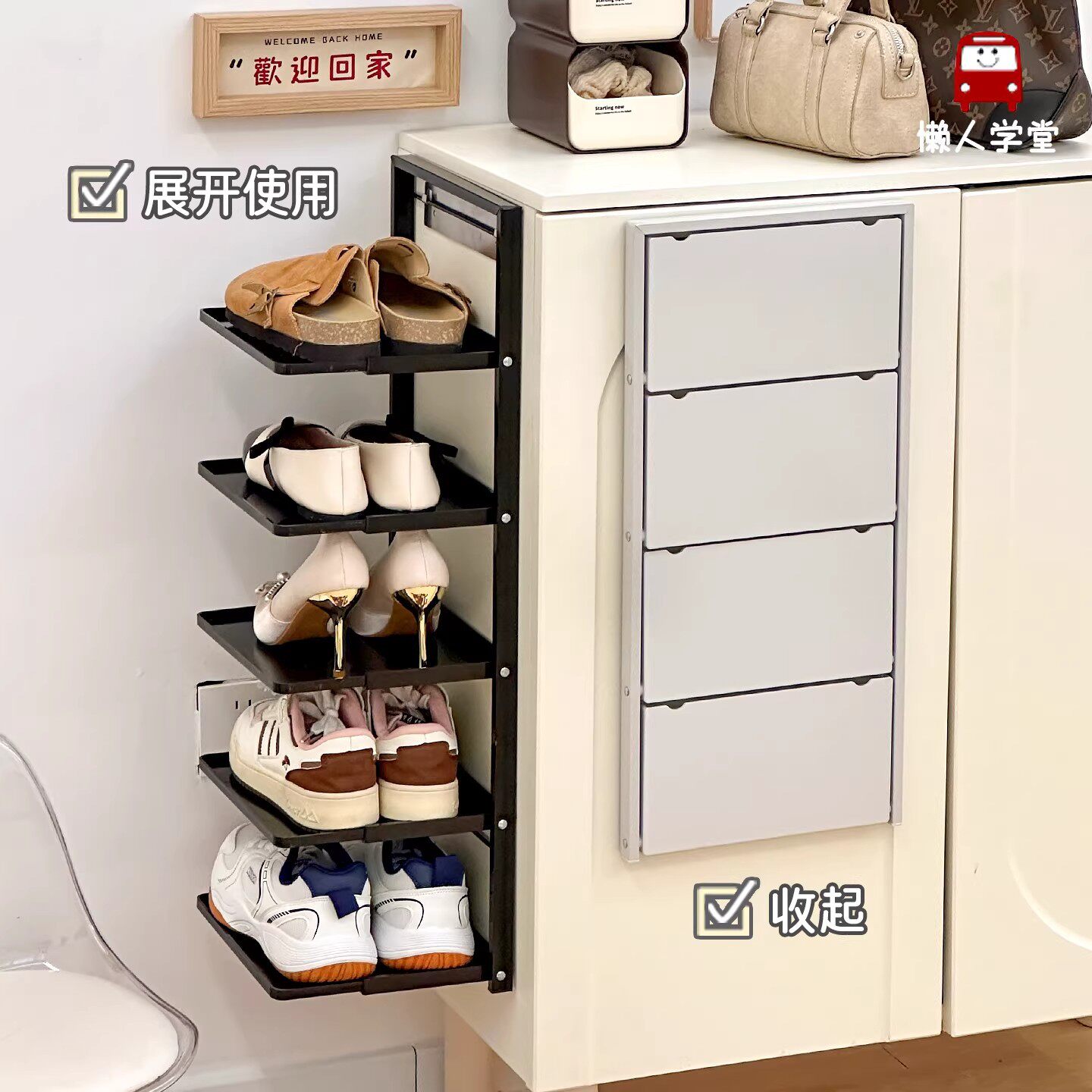 壁挂式鞋架入户门门上悬挂可折叠拖鞋收纳神器分层儿童鞋子置物架