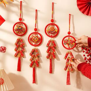 新年装饰挂件喜庆鞭炮串挂饰2026新款过年喜庆春节布置丝光圈门挂