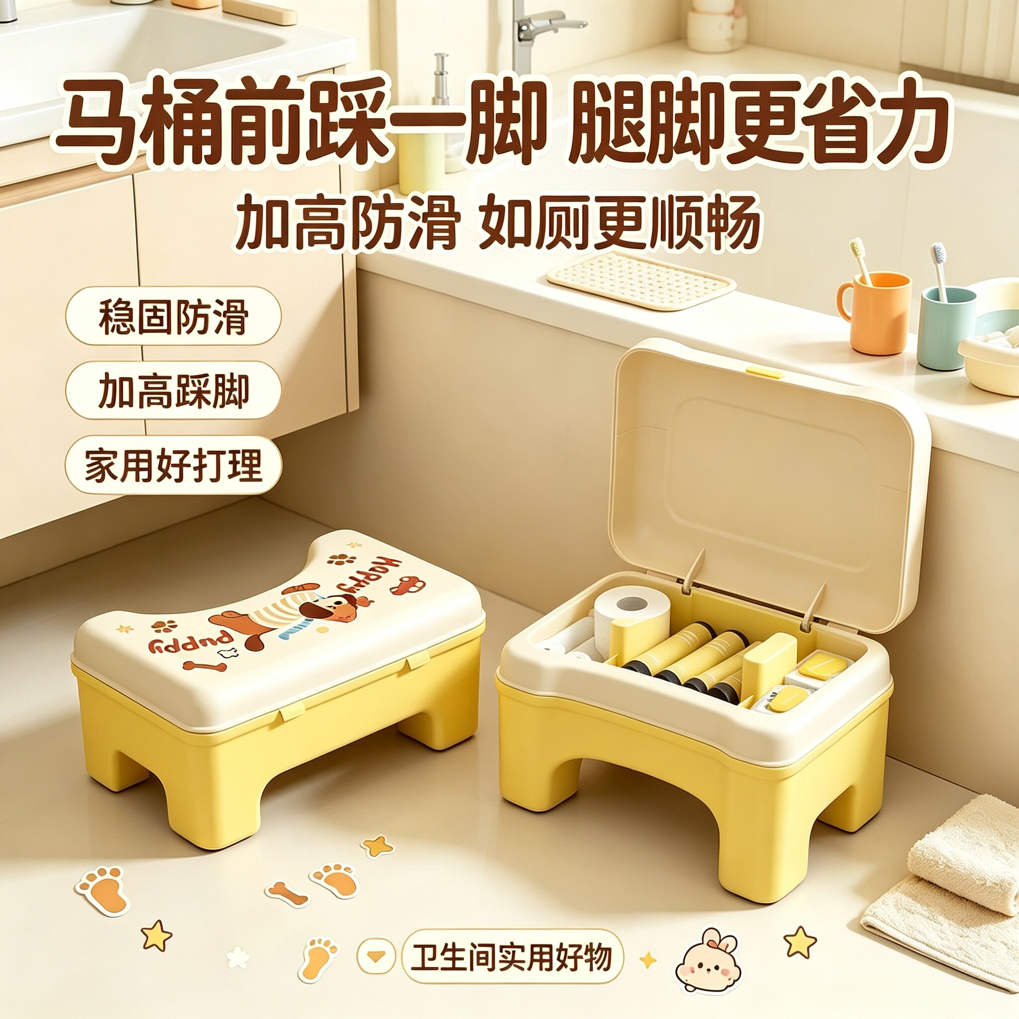 马桶凳塑料加厚收纳凳厕所蹲坑神器踩脚凳儿童卫生间垫脚凳换鞋凳