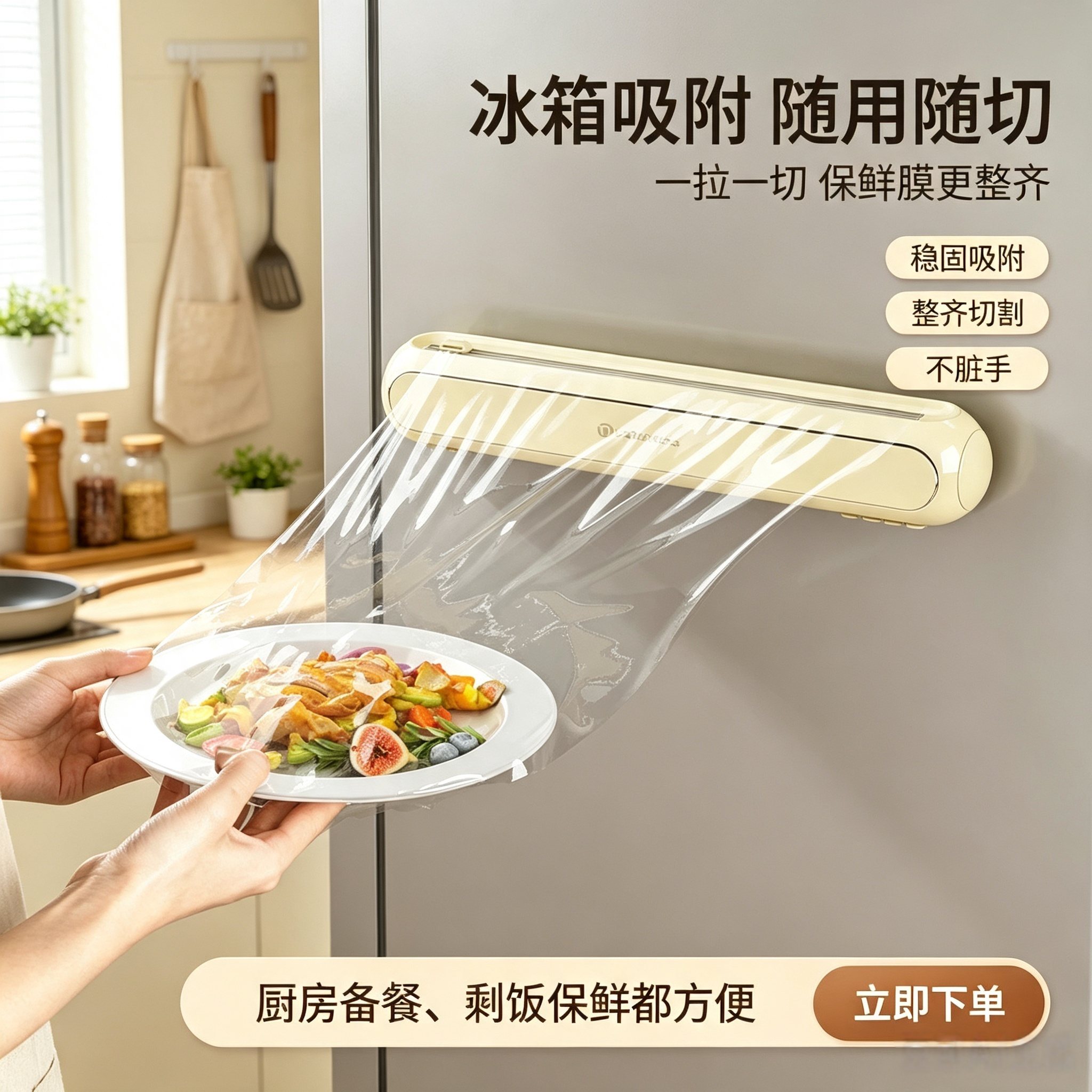 保鲜膜切割器磁吸冰箱家用一次性保鲜膜罩厨房食品专用免撕切割盒