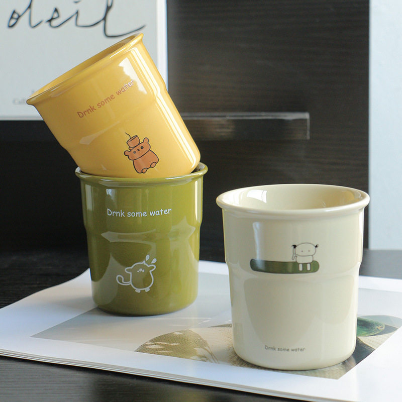 创意手握咖啡杯带盖复古拿铁杯陶瓷水杯女士随手杯牛奶杯情侣杯子