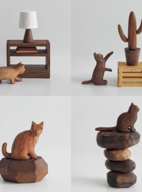 〈与猫共生 修复四〉原创纯手工雕刻创意家居木猫摆件泽无木作