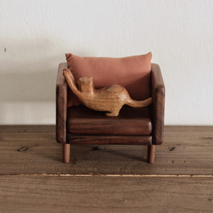 〈与猫共生069〉原创纯手工雕刻创意家居木猫摆件|泽无木作