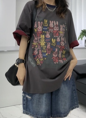 【小惜亦】夏款宽松慵懒个性撞色好多兔T恤81268