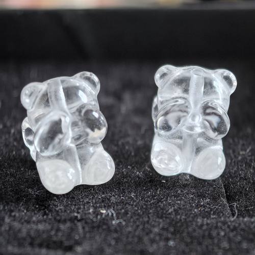 DIY小熊天然白水晶冰种透体雕刻可爱萌系手链项链吊坠DIY配件