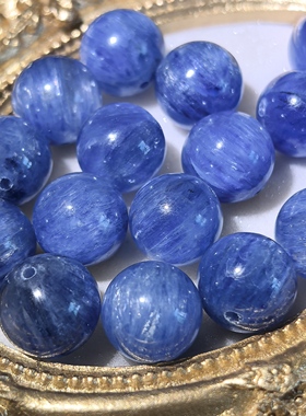 天然蓝晶石散珠猫眼蓝晶石单珠蓝色水晶DIY串珠设计款配珠12~14mm