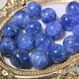天然蓝晶石散珠猫眼蓝晶石单珠蓝色水晶DIY串珠设计款配珠12~14mm