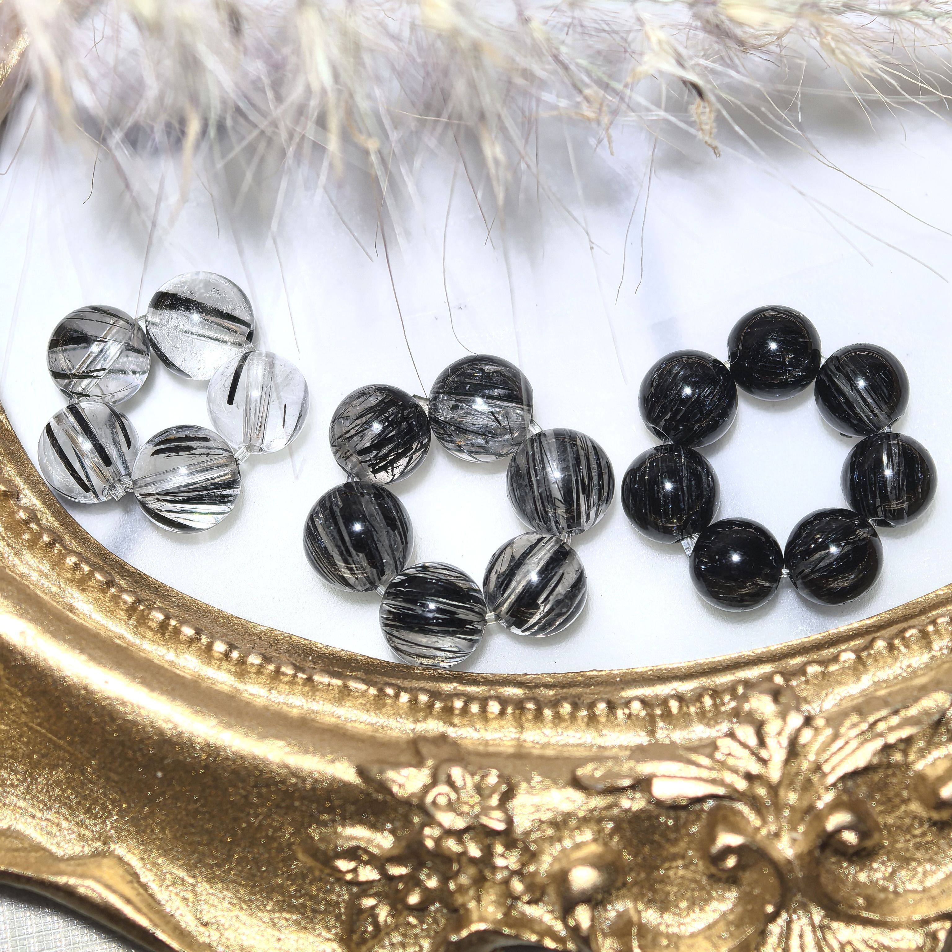 天然黑发晶跑环水晶散珠跑环配件小珠串DIY多宝水晶手链文玩手串