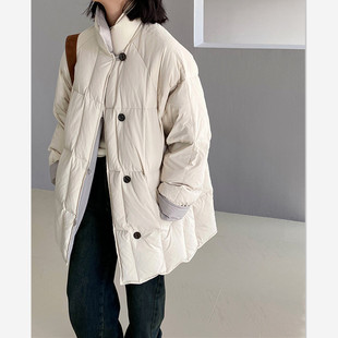 2025年羽绒服女款冬季新款洋气女加厚保暖白鸭绒双面穿立领中长款