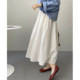 春夏季 显瘦休闲宽松A字显瘦裙 白色松紧腰口袋半身裙女伞裙中长款