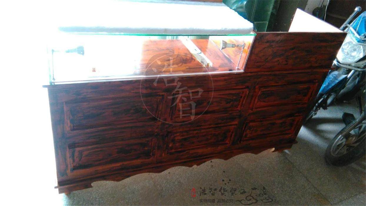 新款杉木做旧收银台复古饰品柜台带收银台前台玻璃首饰玉器展示柜