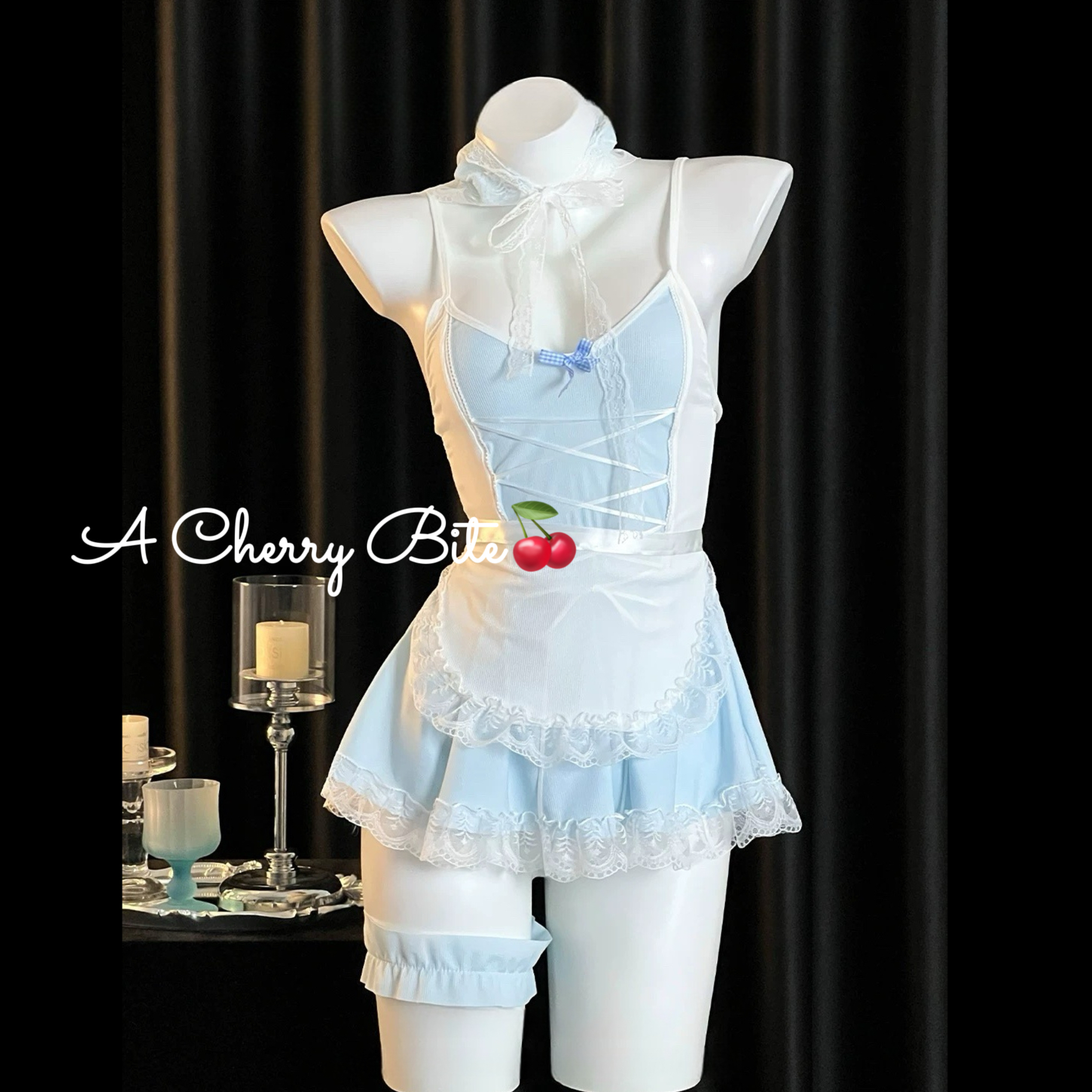 【邻家小女佣】性感纯欲蕾丝绑带女仆制服吊带裙约会qqny夜店gogo