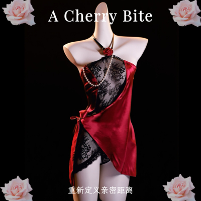 【玲珑樱桃】性感纯欲玫瑰花蕾丝挂脖绑带睡裙旗袍情调内衣qqny