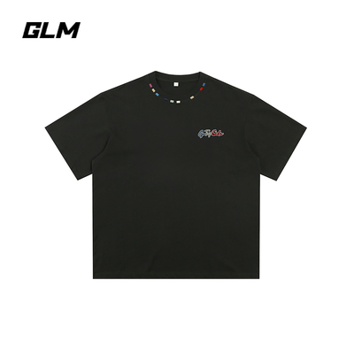 GLM美式风刺绣圆领短袖T恤男夏季新款宽松纯棉休闲潮牌情侣体恤