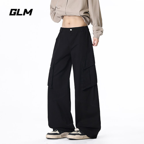 GLM美式纯棉高街阔腿休闲裤男秋季新款多口袋工装裤直筒百搭长裤