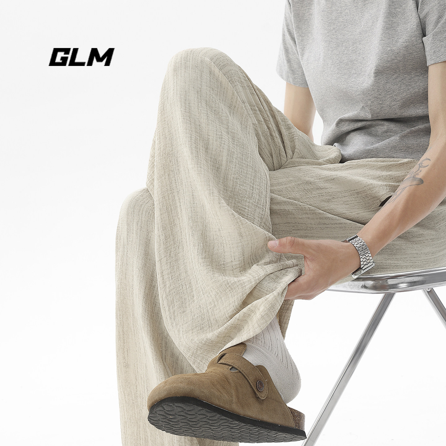 GLM日系亚麻透气冰丝直筒休闲裤图片