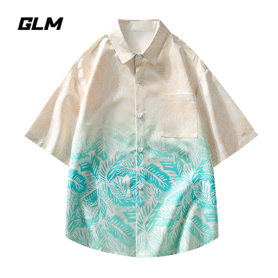 GLM夏威夷印花衬衫男夏季薄款冰丝度假风短袖花衬衣休闲沙滩上衣