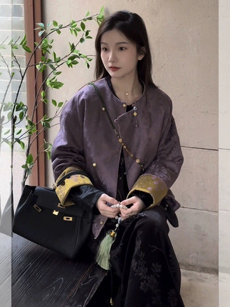 高级感超好看老钱风新中式国风设计感小个子紫色唐装外套女春秋款